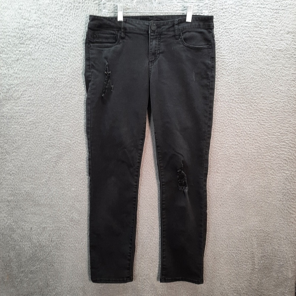KUT From The Kloth Jeans Womens 8 Black Skinny Stretch Distressed Denim Preppy